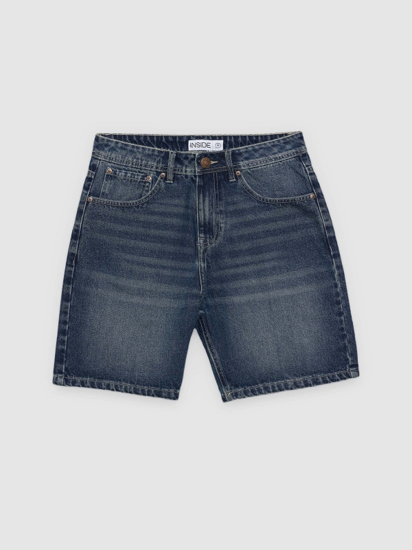  Bermuda jeans regular com cinco bolsos azul vista frontal