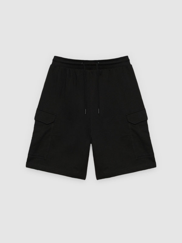 %Pto% Fleece cargo bermuda shorts black front view