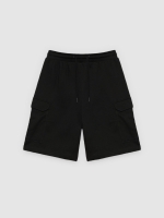 %Pto% Fleece cargo bermuda shorts black front view