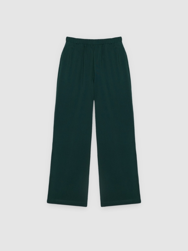 %Pto% Calça fluida wide leg verde escuro vista frontal