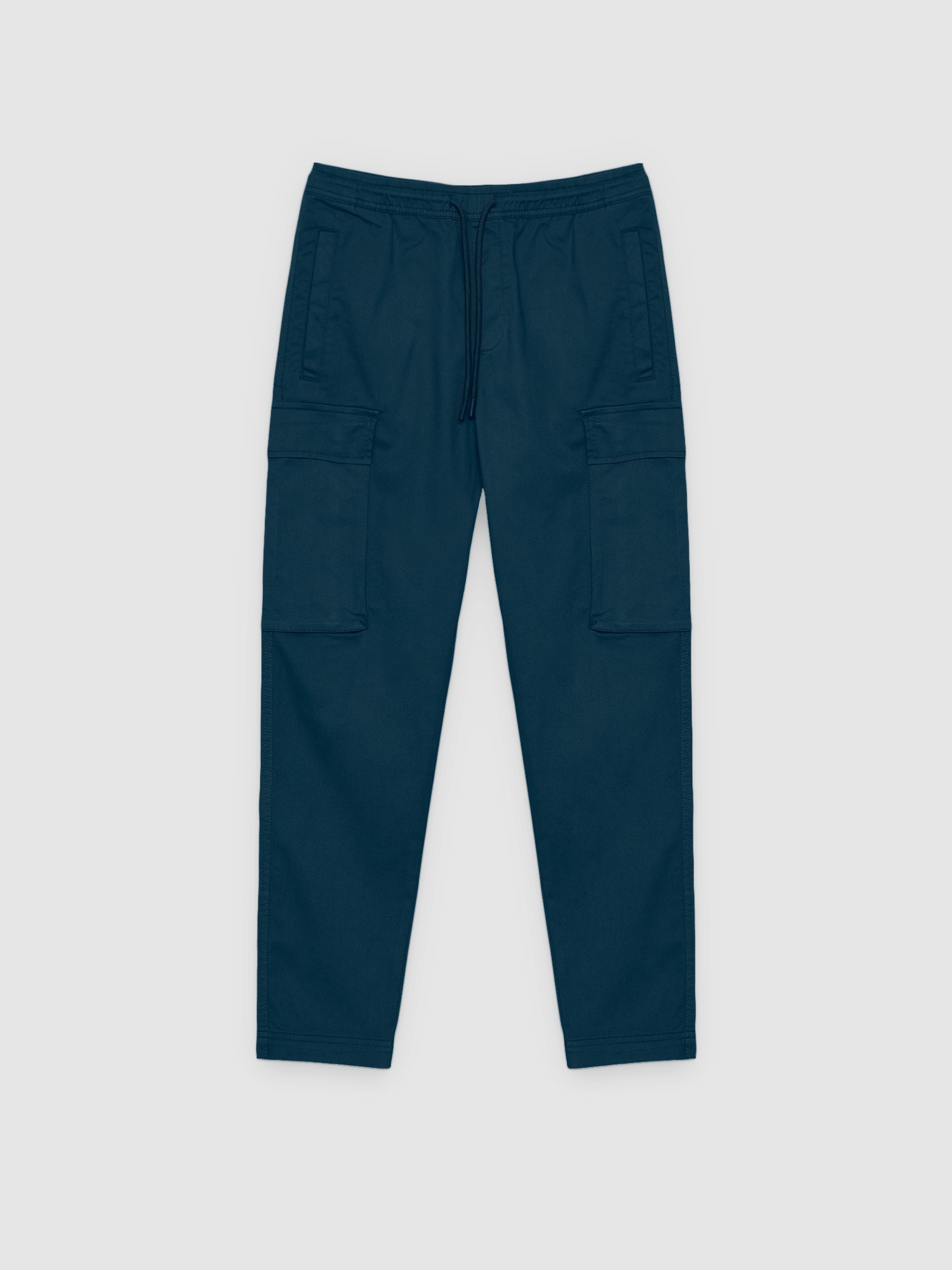 Elastic jogger pants petrol blue front view