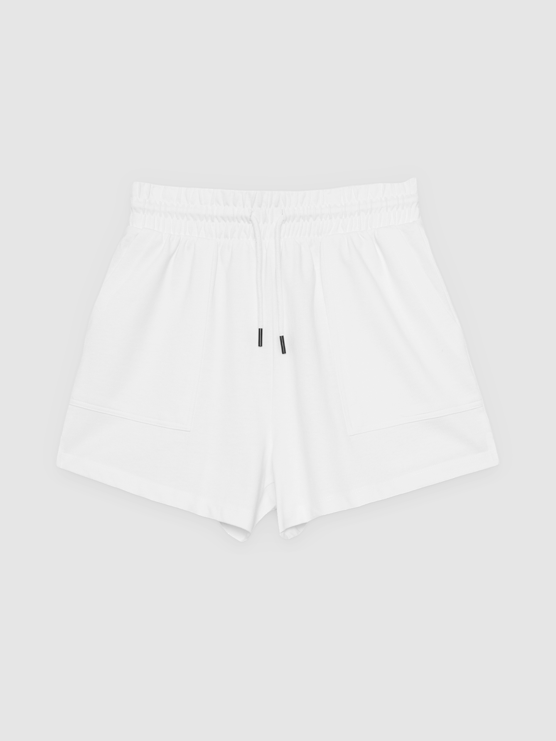 Fleece shorts with pockets white middle front view