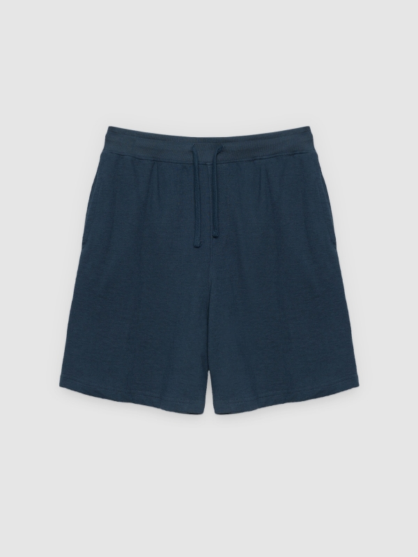  Bermuda esportiva de moletom azul petróleo vista frontal