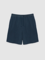 %Pto% Bermuda esportiva de moletom azul petróleo vista frontal