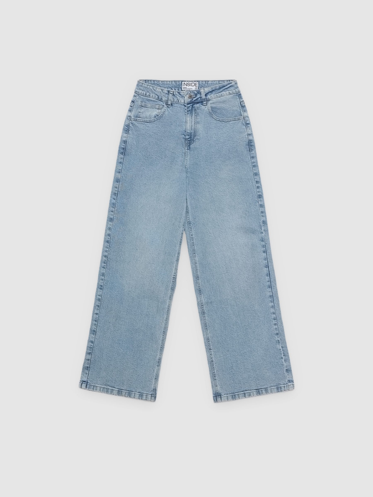 %Pto% Jeans wide leg tiro médio azul claro vista frontal