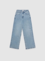 %Pto% Jeans wide leg tiro médio azul claro vista frontal