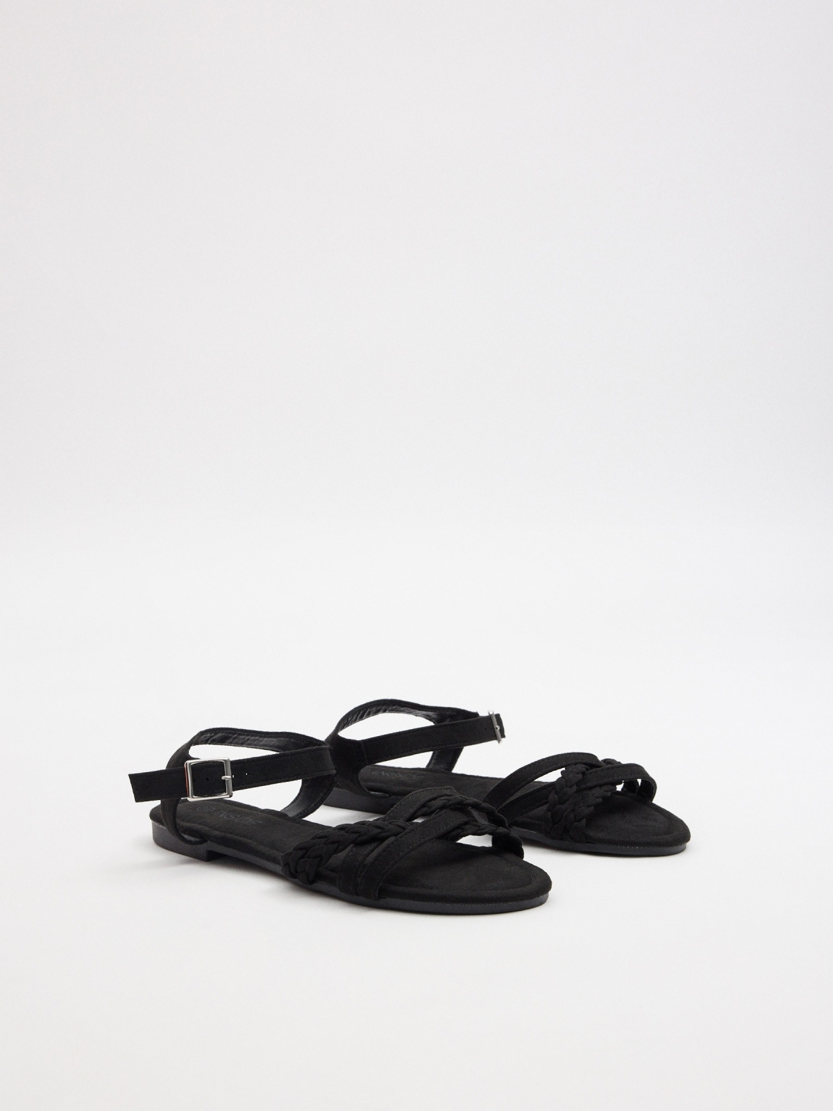 Black braided strap sandal black 45º front view