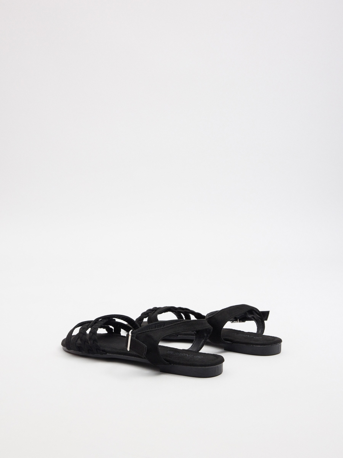 Black braided strap sandal black 45º back view