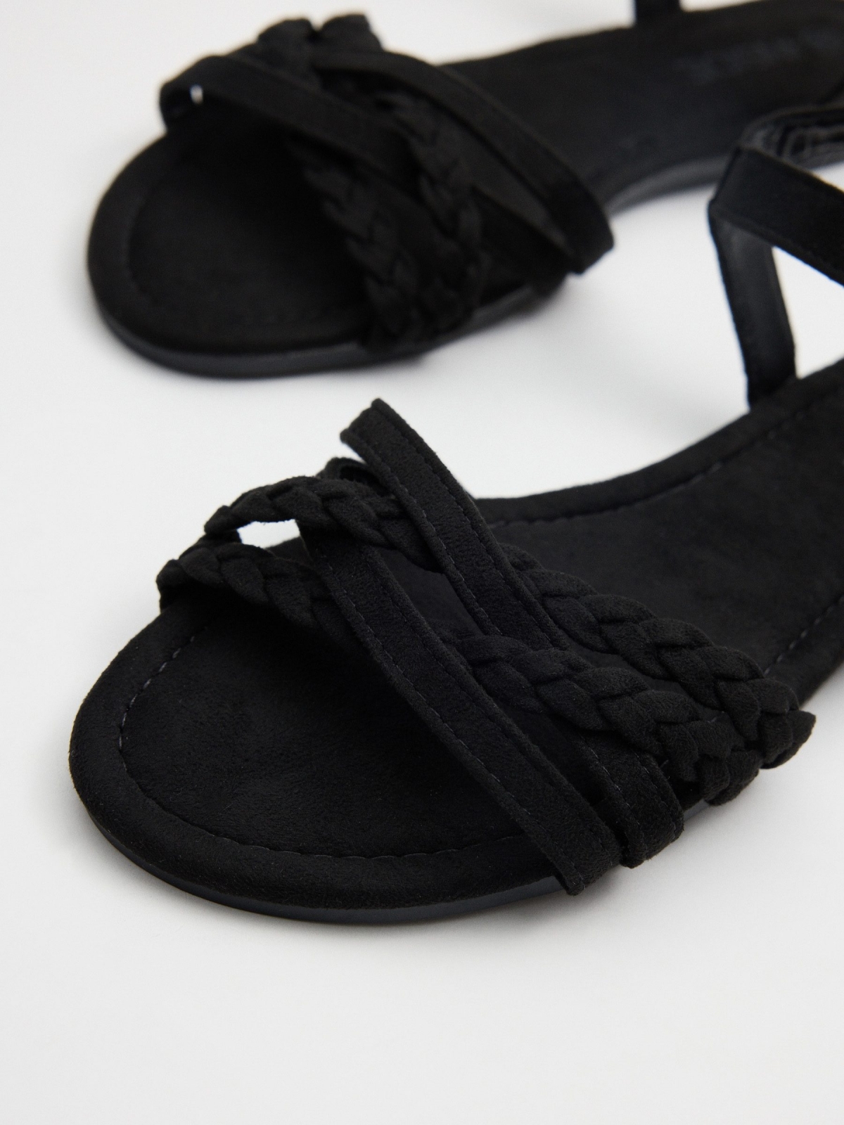 Black braided strap sandal black 45º back view