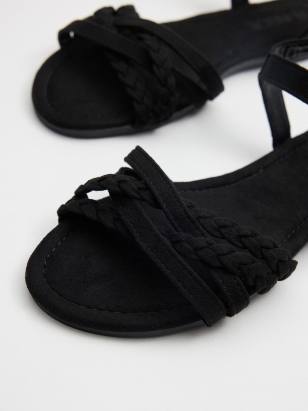 Black braided strap sandal black 45º back view