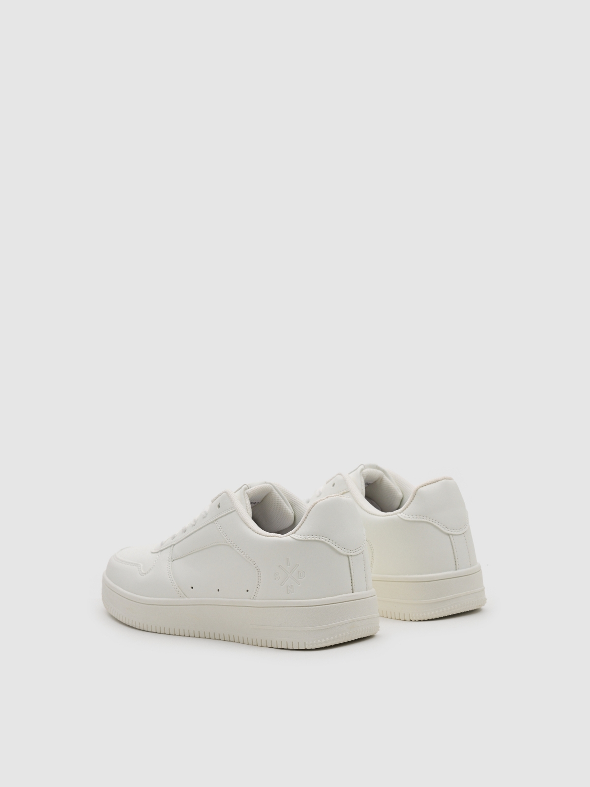 Faux leather skater sneaker white 45º back view