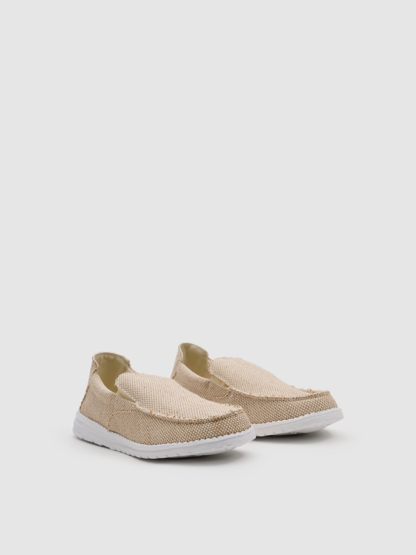 Deportiva lona elástica beige beige vista frontal 45º