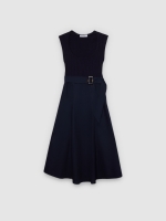 %Pto% Vestido midi canelado combinado azul marinho vista frontal