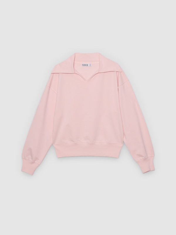 %Pto% Fleece polo sweatshirt light pink front view
