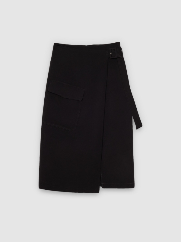  Crossed midi skirt black front view