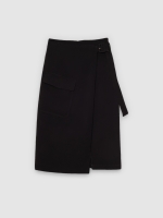 %Pto% Crossed midi skirt black front view