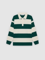 %Pto% Striped cotton polo shirt beige front view