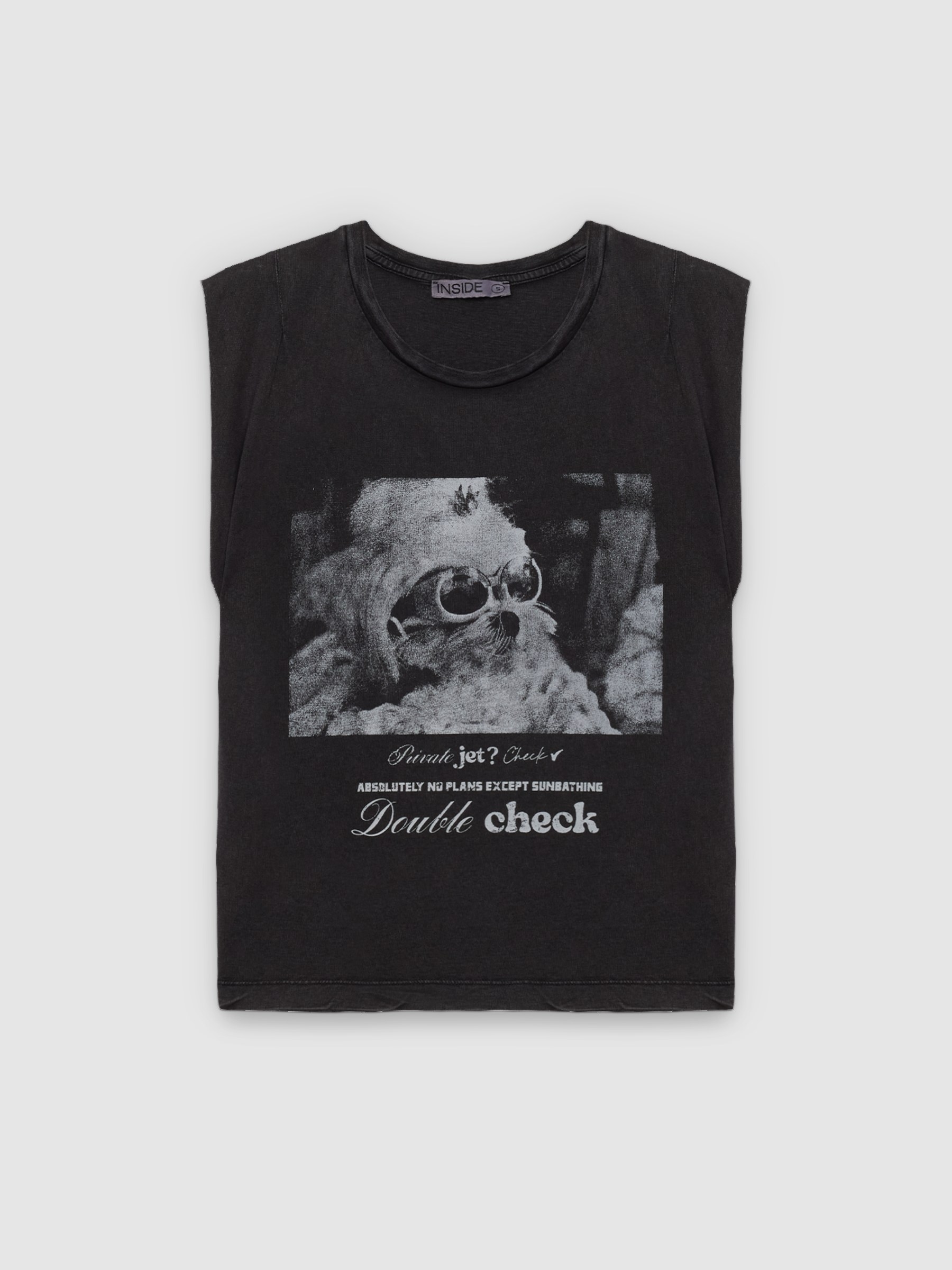 T-shirt double check black middle front view