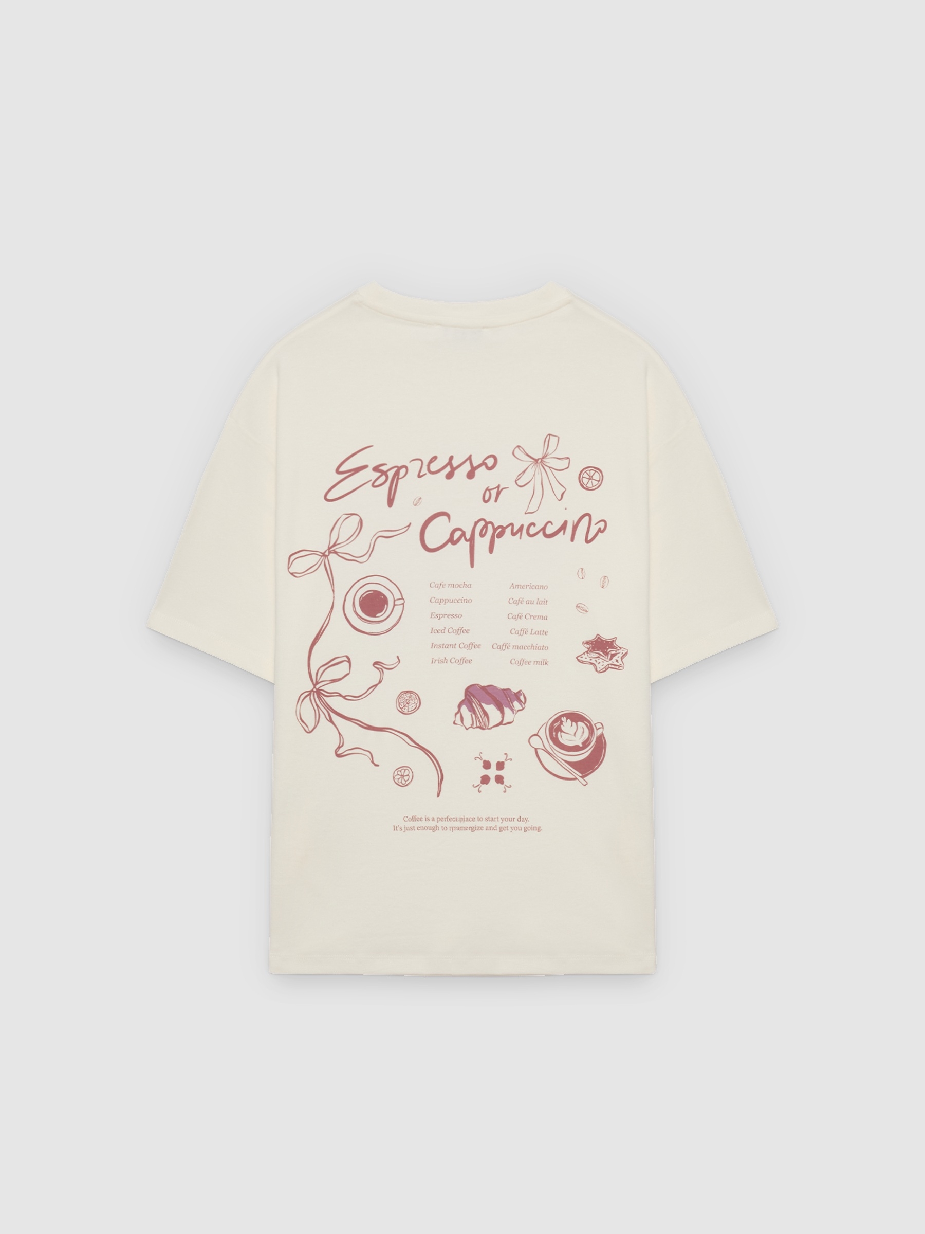 Camiseta oversize capuccino blanco roto vista media frontal