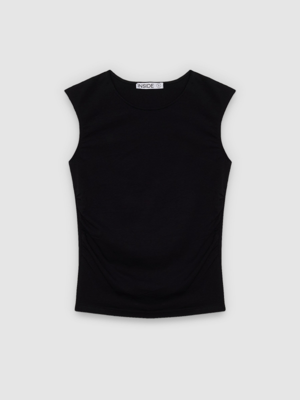  Camiseta slim fruncida sin mangas negro vista frontal