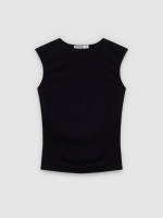 %Pto% Sleeveless ruched slim-fit top black front view