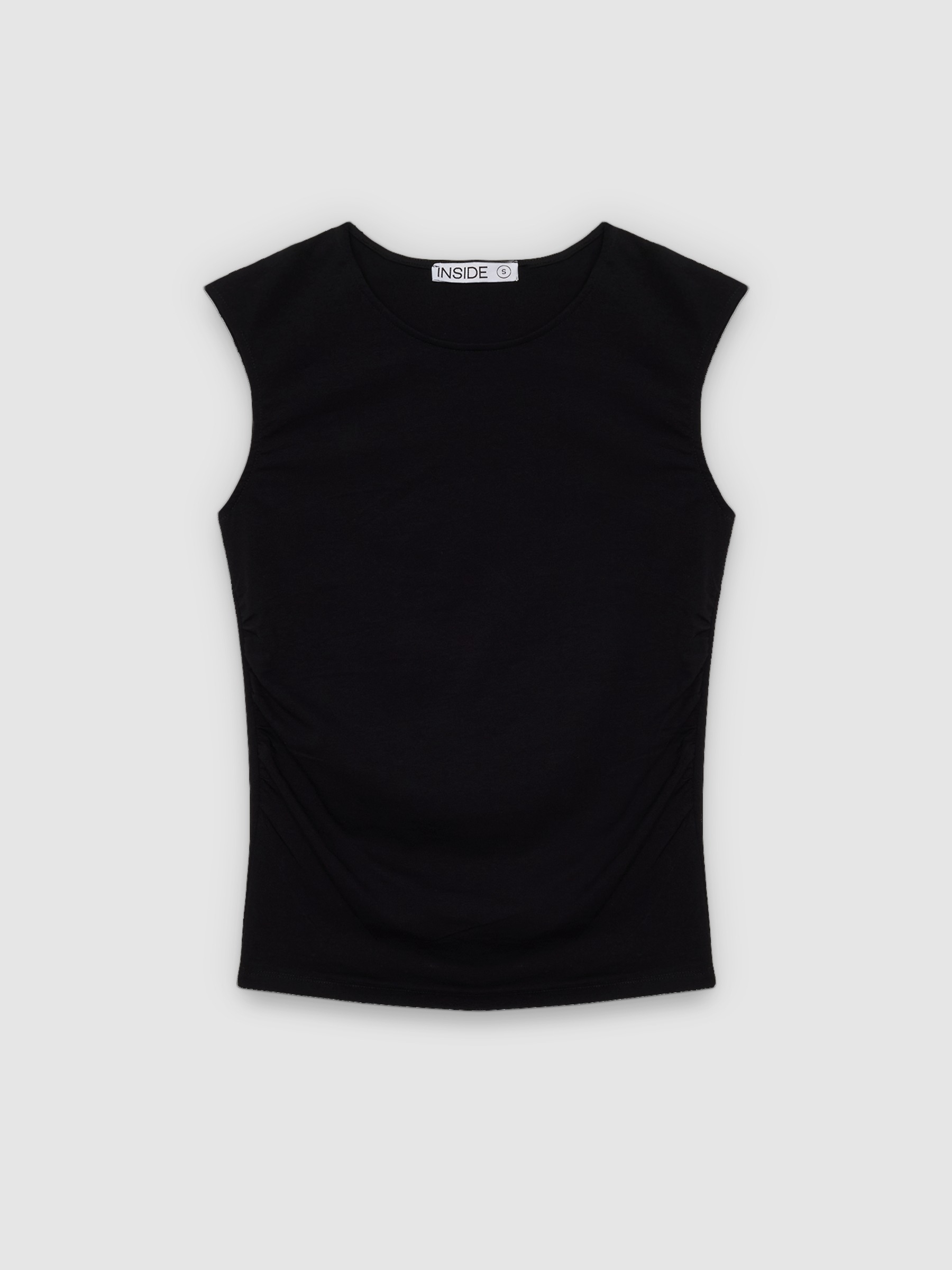 %Pto% Sleeveless ruched slim-fit top black front view