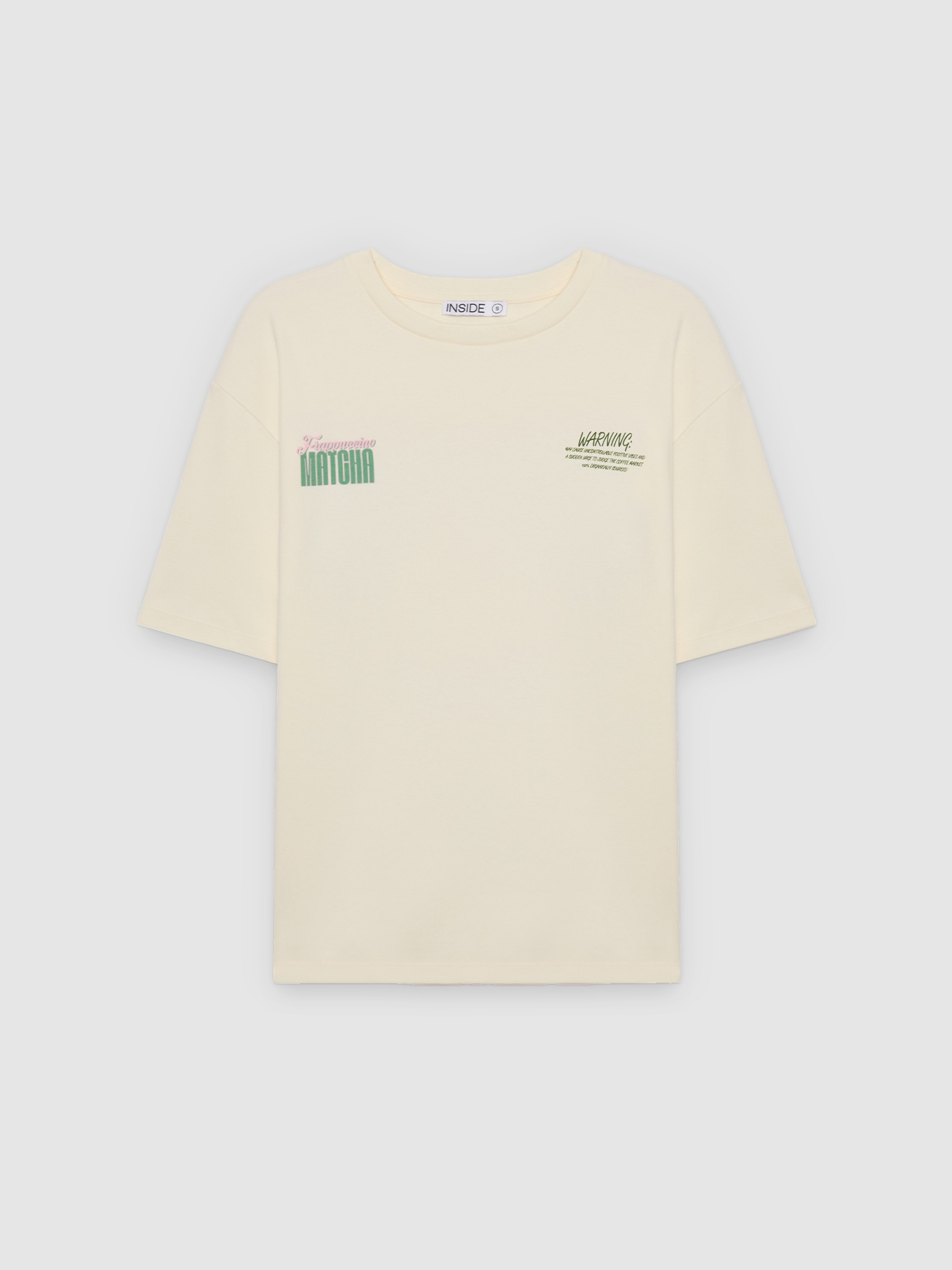 Camiseta oversize matcha blanco roto vista media frontal