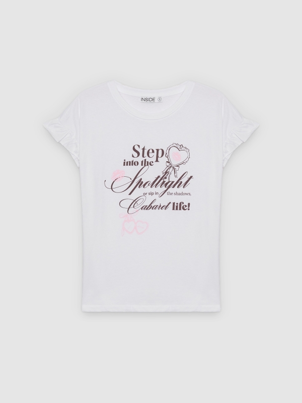  Camiseta com babados print texto branco vista frontal