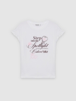 %Pto% Camiseta com babados print texto branco vista frontal