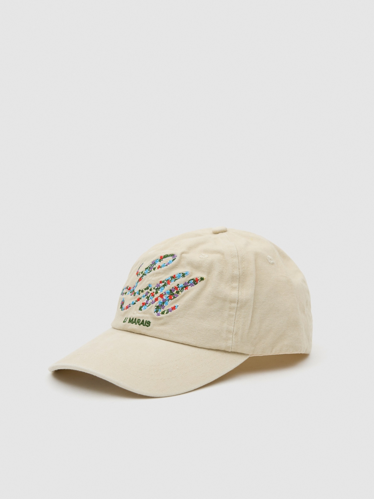 Embroidered trucker hat beige 45º back view