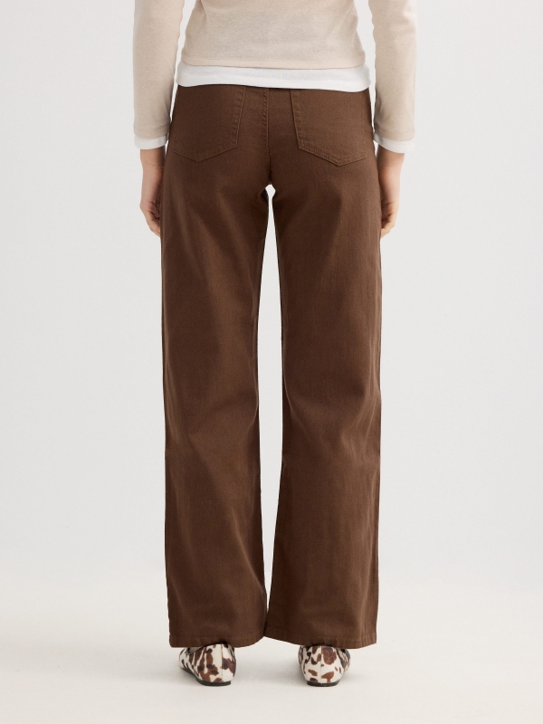 Wide cotton twill pants dark brown middle back view