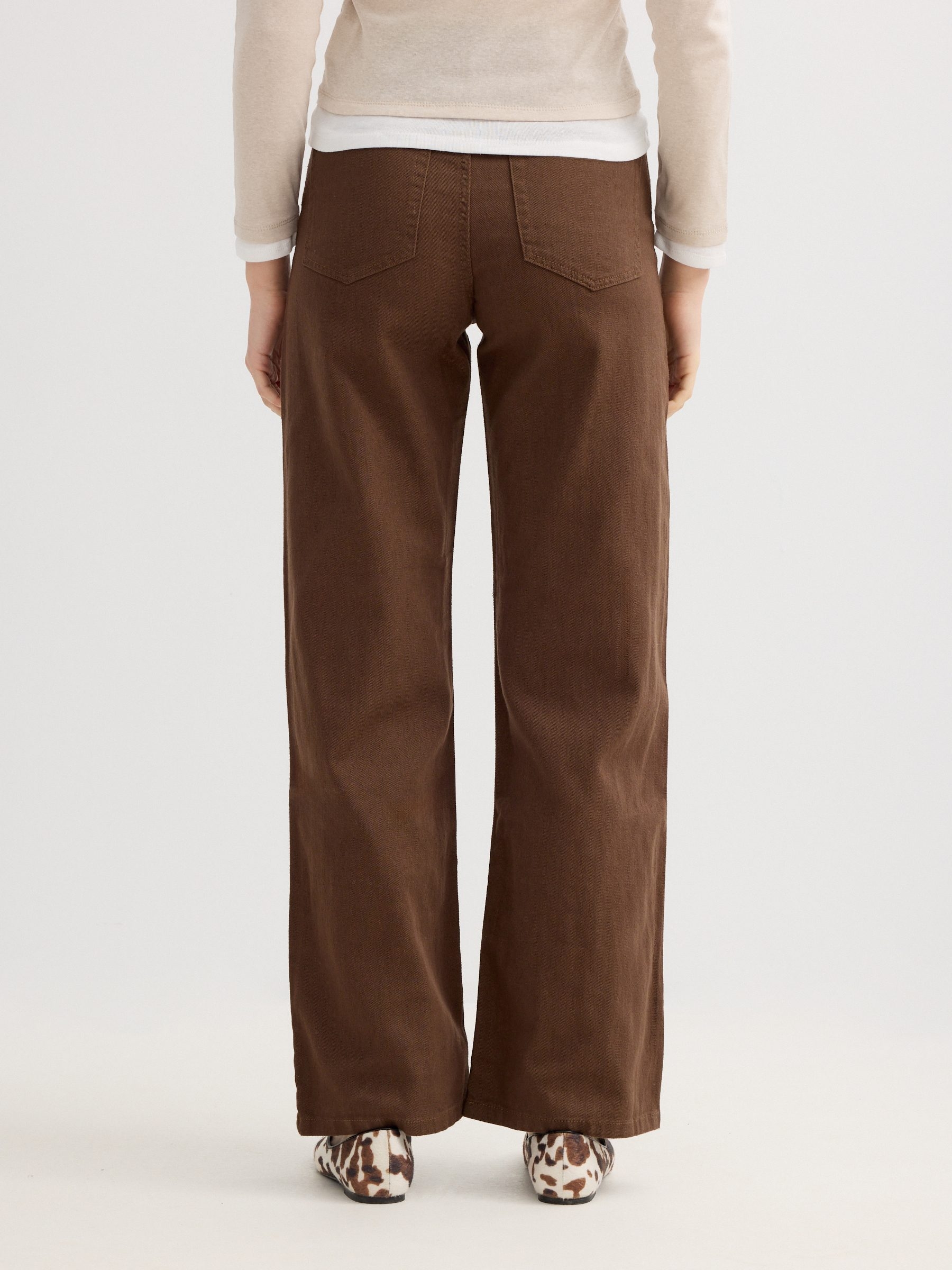 Wide cotton twill pants dark brown front view