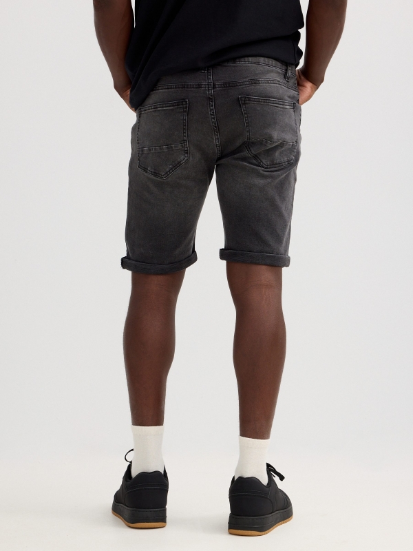 Washed gray denim Bermuda shorts dark grey front view