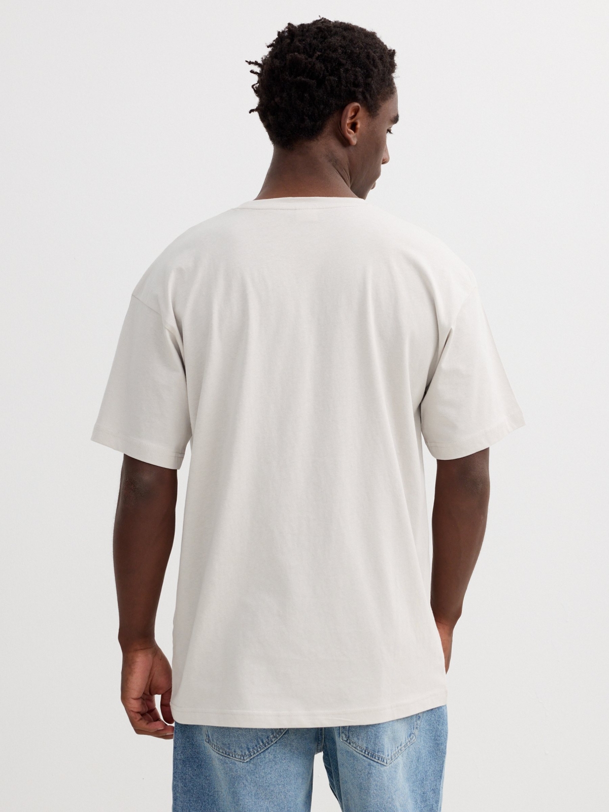 Camiseta estampada praia cinza claro vista meia traseira