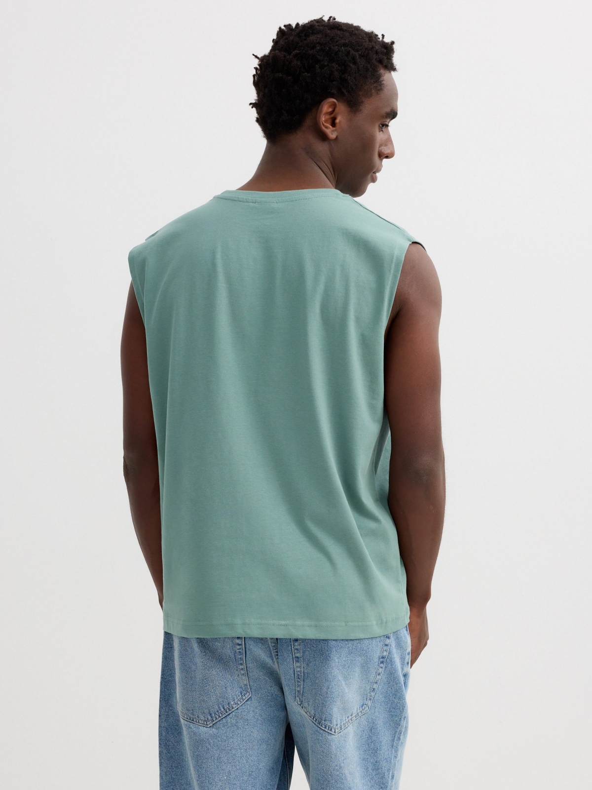 Camiseta sin mangas algodón verde vista media trasera