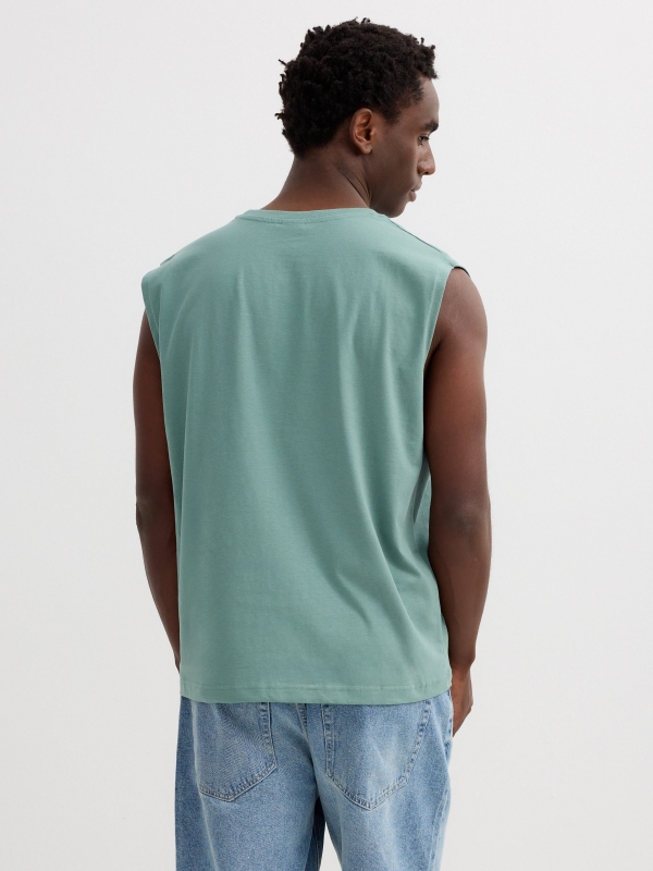 Camiseta sin mangas algodón verde vista media trasera