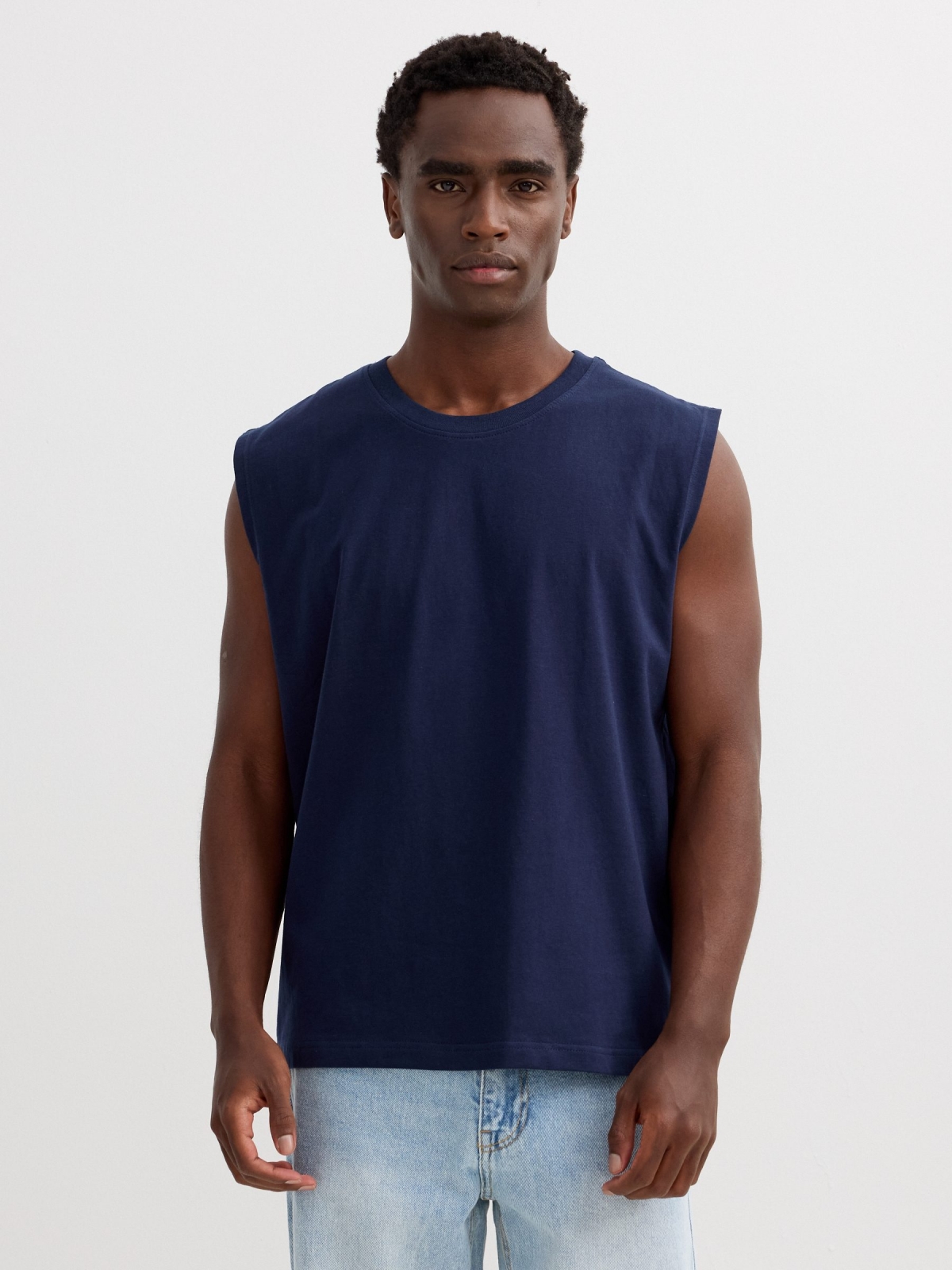 Cotton tank top navy middle front view