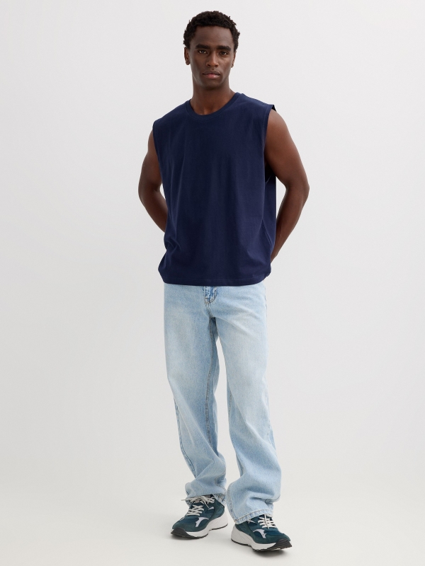 Cotton tank top navy front view