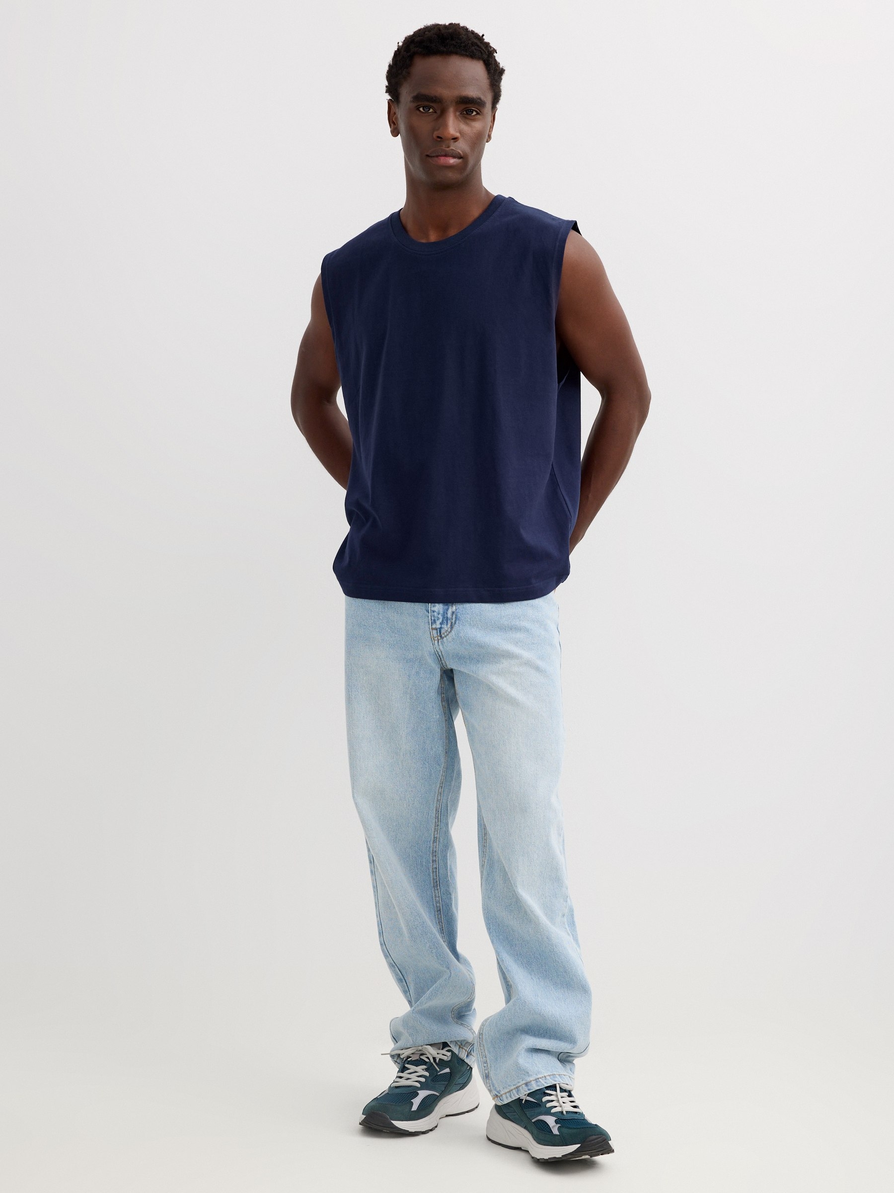 Camiseta sin mangas algodón azul marino vista media frontal