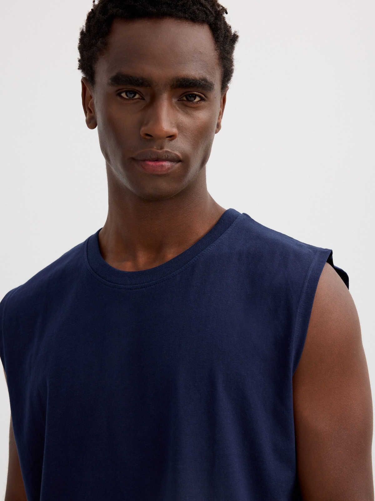 Cotton tank top navy detail view