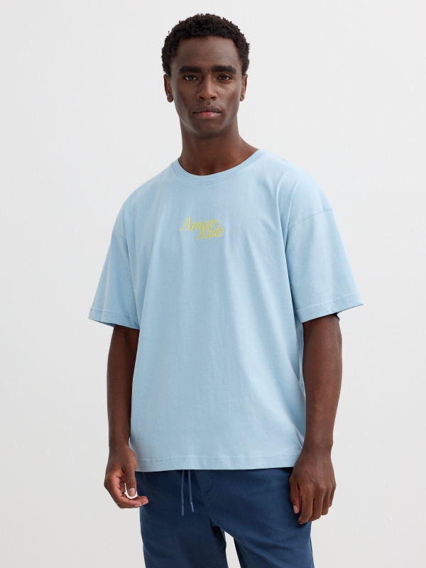 Camiseta amour acide azul vista meia frontal