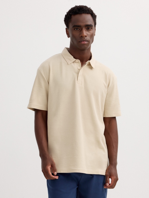 Basic piqué polo raw middle front view