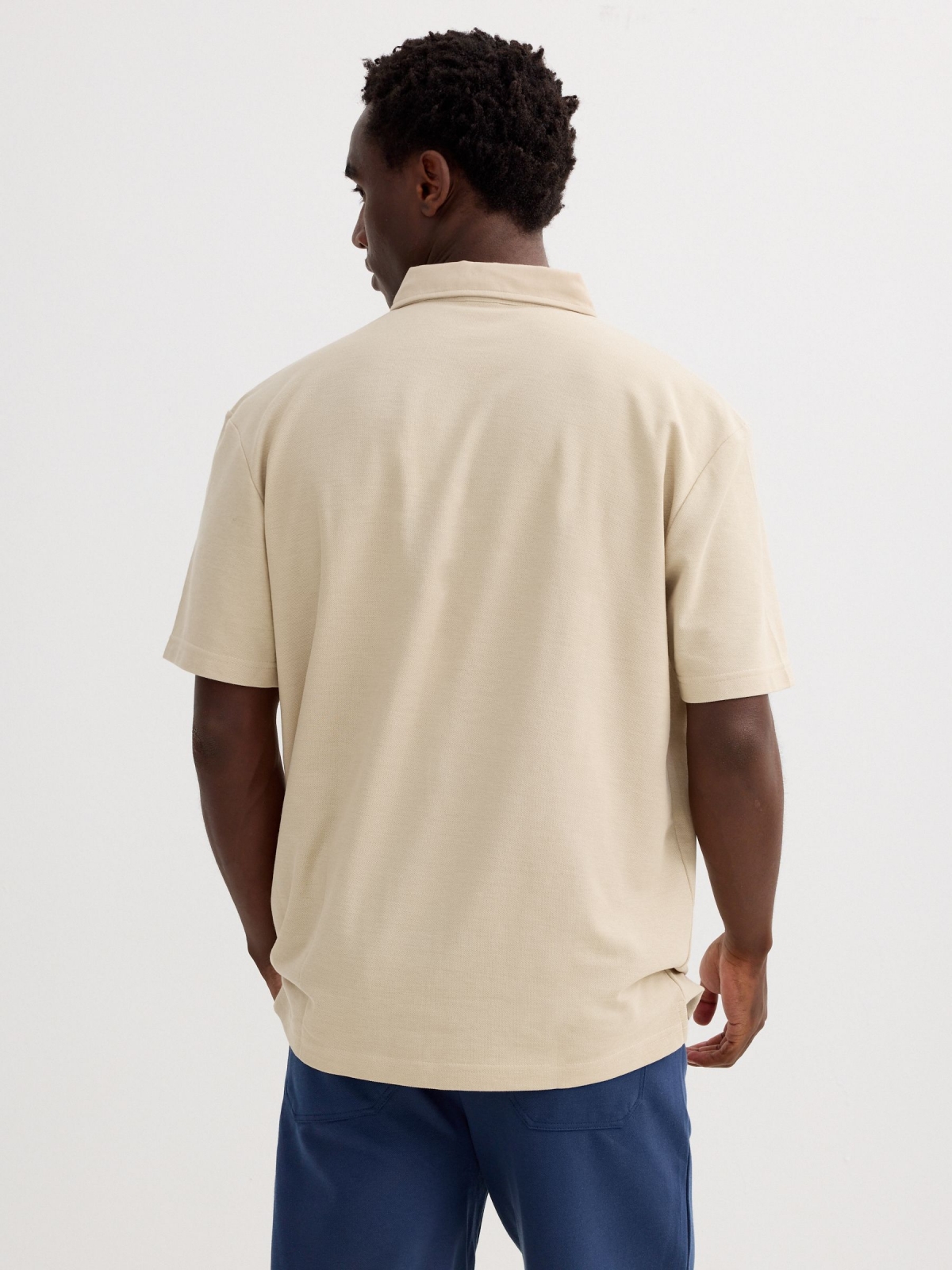 Basic piqué polo raw middle back view