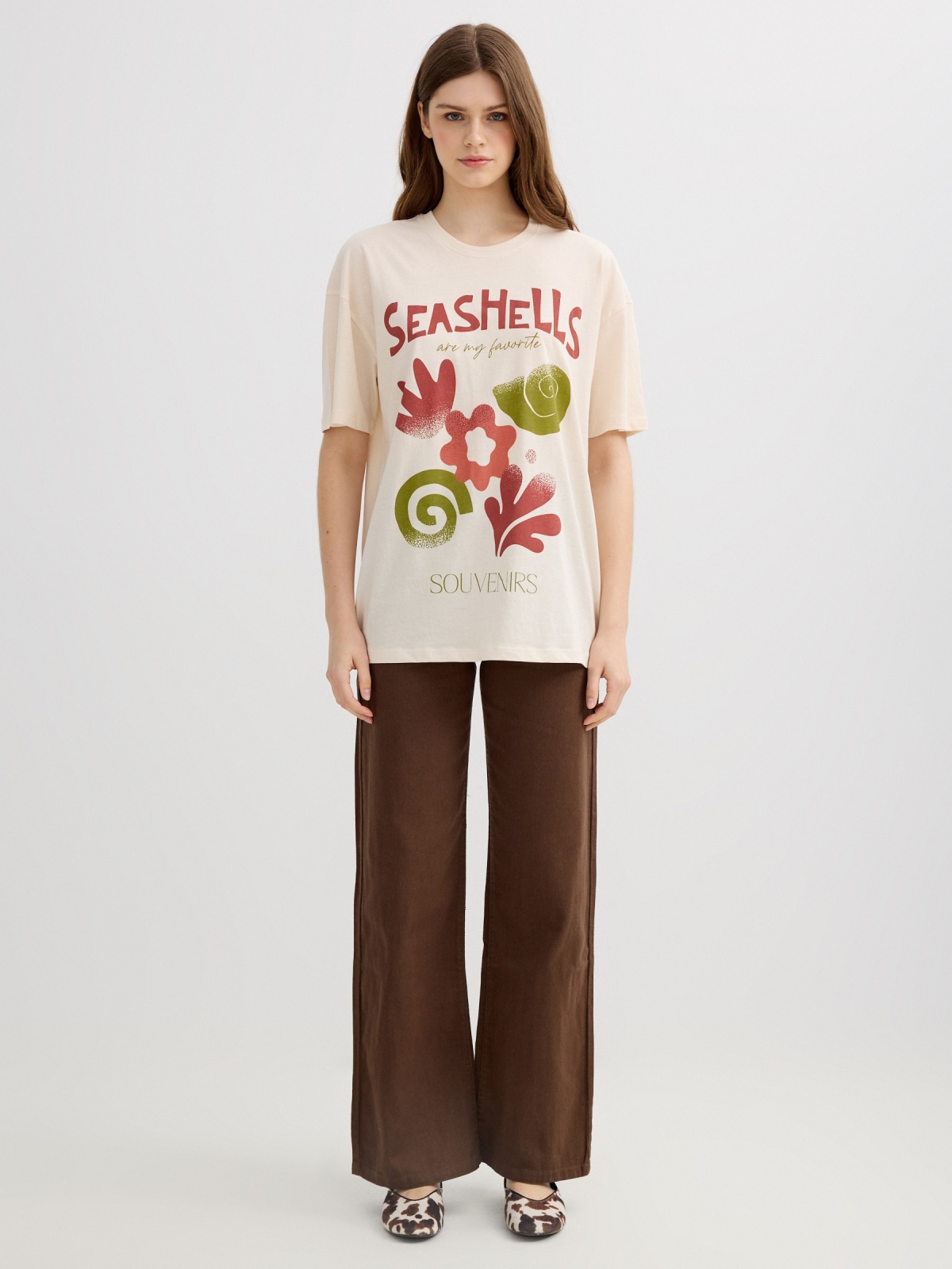 Camiseta oversize sheashells blanco roto vista general frontal