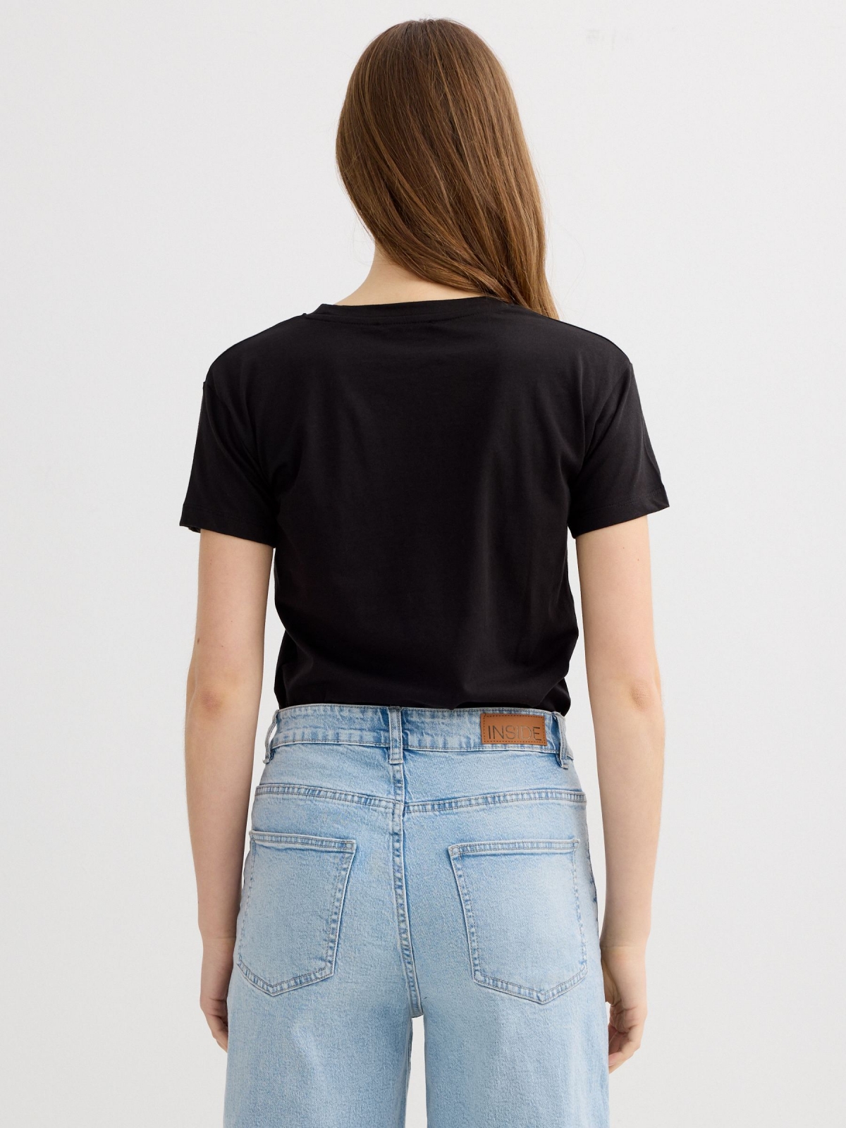 Floral embroidered T-shirt black middle back view