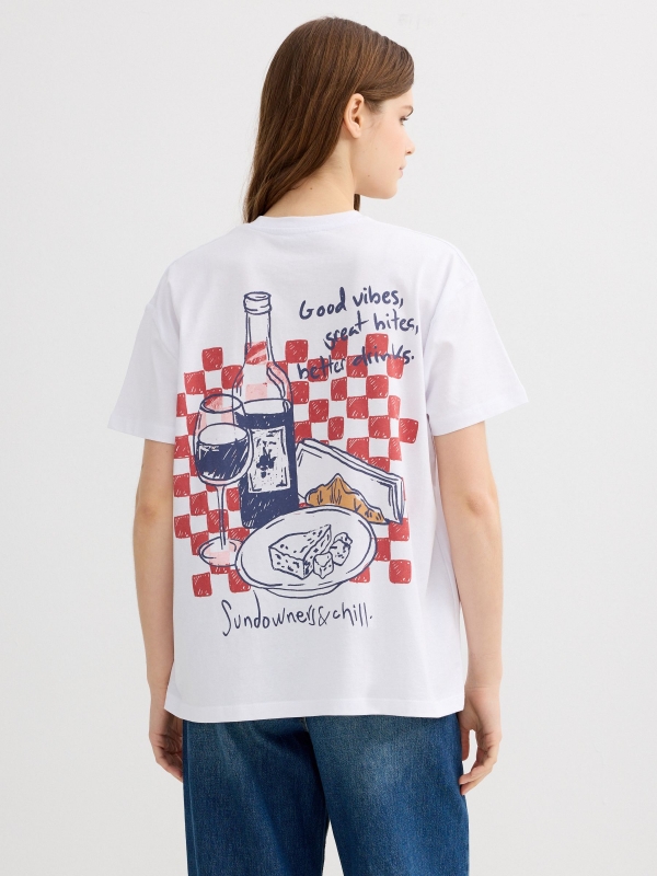 Oversized good vibes T-shirt white middle back view