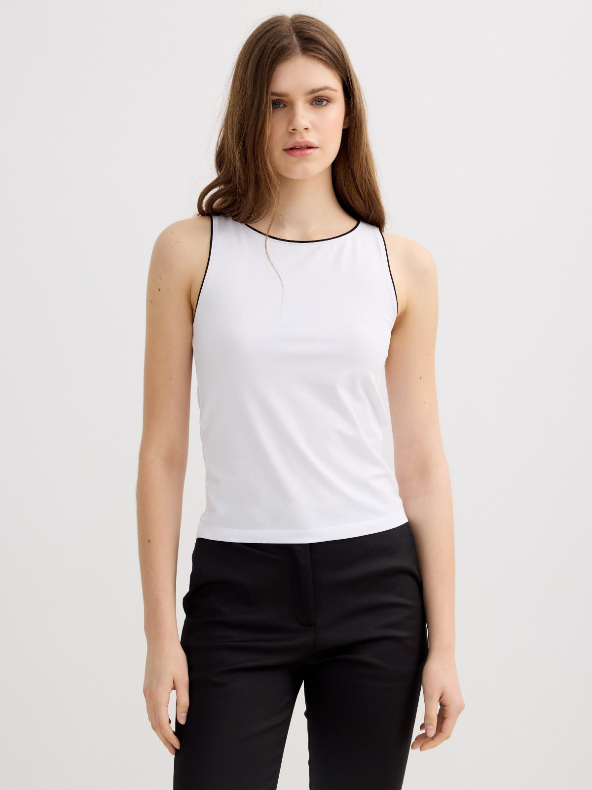 Halter top cotton contrast white middle front view