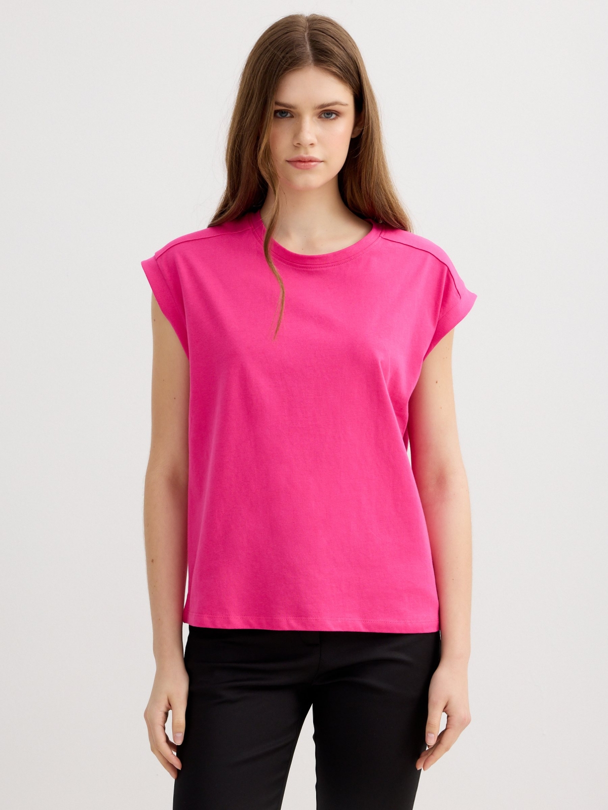 Cotton tank top magenta pink middle front view