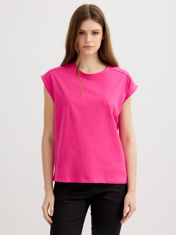 Cotton tank top magenta pink middle front view