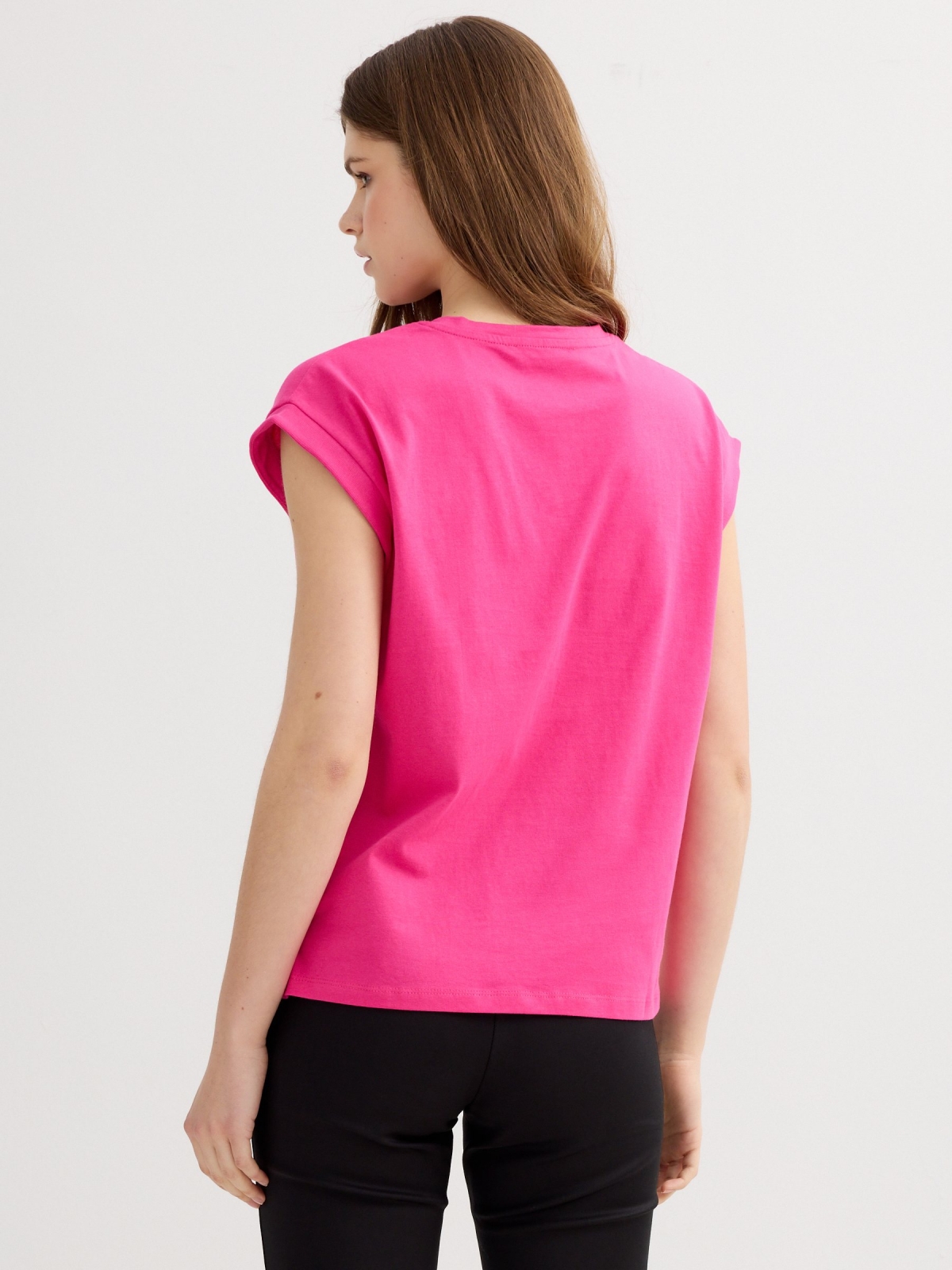 Camiseta sin mangas algodón rosa magenta vista media trasera
